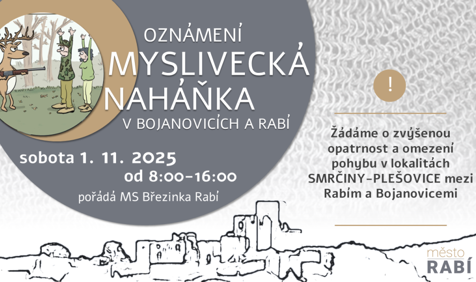 Aktualita Myslivecká naháňka v Bojanovicích a Rabí 1. listopadu 2025