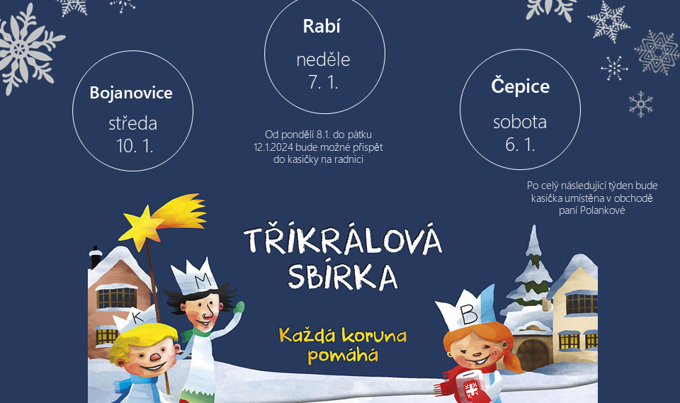 Aktualita Tříkrálová sbírka v Rabí, Bojanovicích a Čepicích