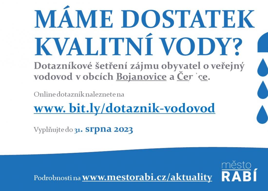 Aktualita Máme dostatek kvalitní vody? Aneb jak jsme na tom s vodou v Bojanovicích a Čepicích—dotazník